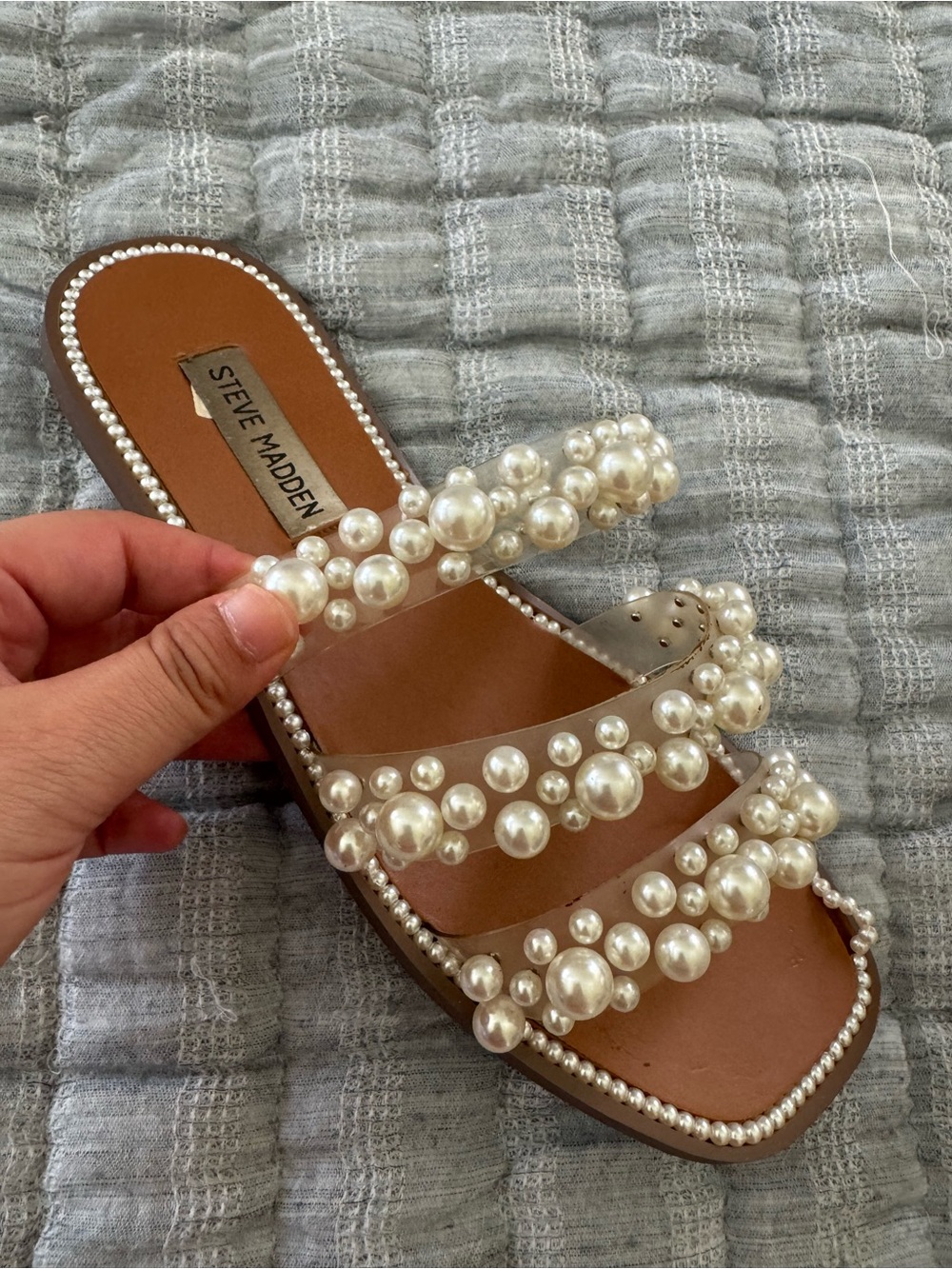 Steve Madden Pearl Embellished Slide Sandals - Picture 2 of 6